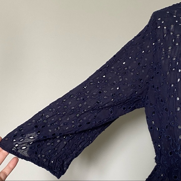 Echo Navy Eyelet Swim/Beach Cover-up Tunic, Silver O-Ring Plunge Neck, Medium - Picture 6 of 16